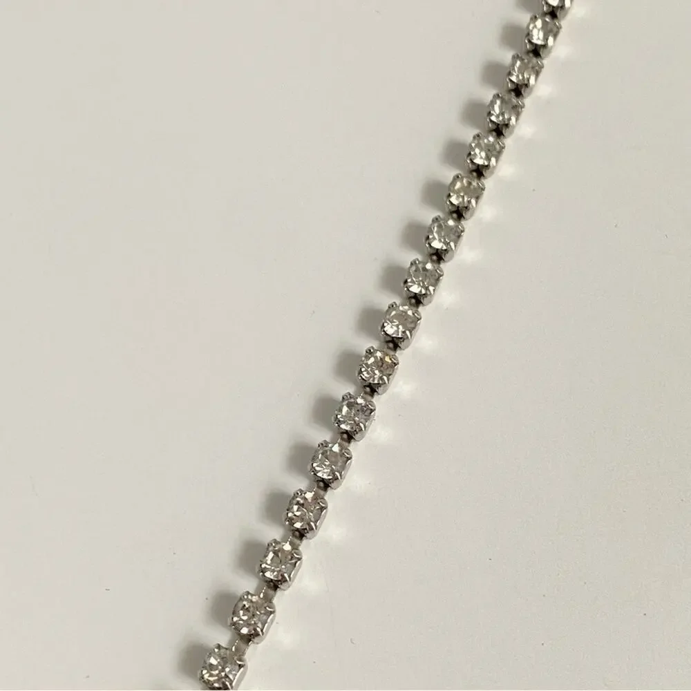 Vintage Rhinestone Necklace Dangle Retro Formal Prom Choker Clear Faux‎ Diamonds