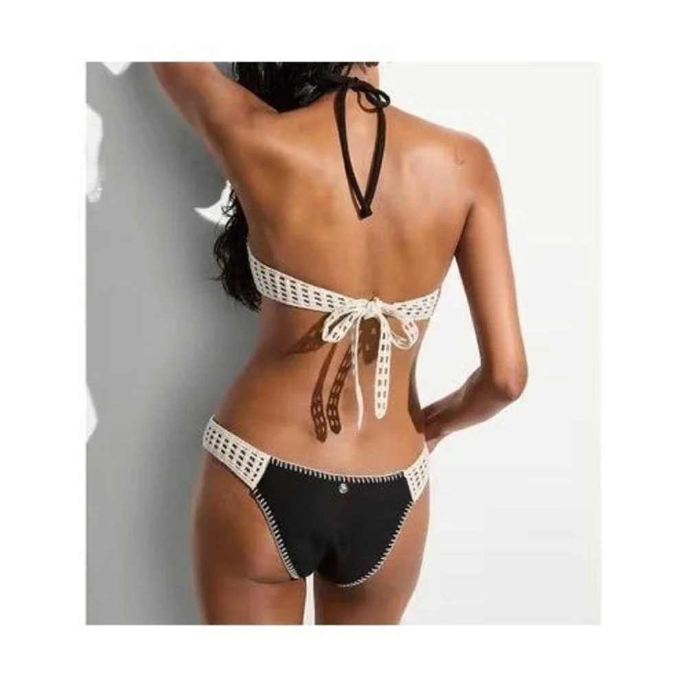 Victoria's Secret One Piece Swimsuit Black Crochet Cut Out Size L NWT Monokini S