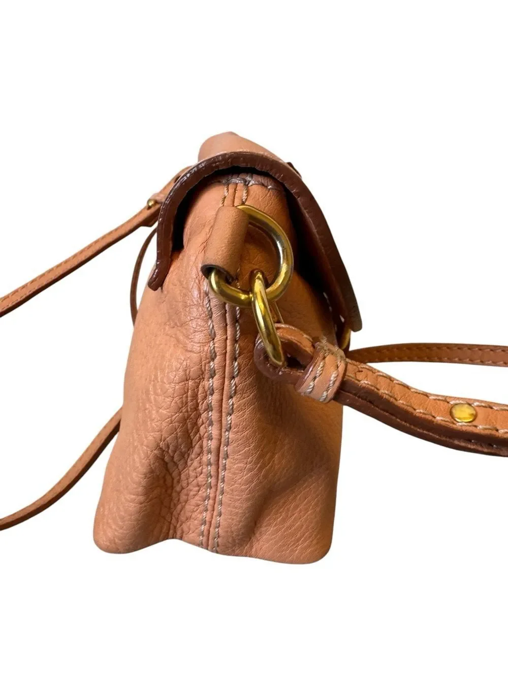 Chloe Apricot Pink Tan Brown  Leather Mini Marcie Crossbody Pouchette Bag Auth