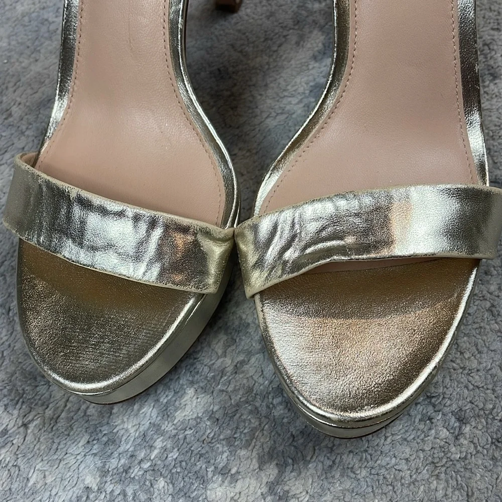 Veronica Beard Darcelle Platform Stiletto Sandal Heels Metallic Gold Sz 9.5