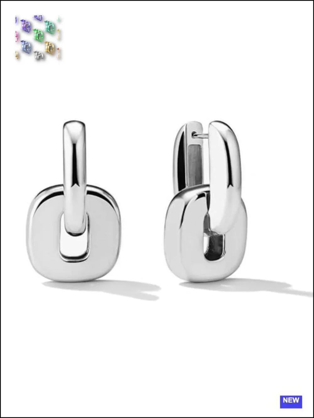 Convertible Chunky Hoop Earrings with Detachable Link, Two Tone Silver and Gold