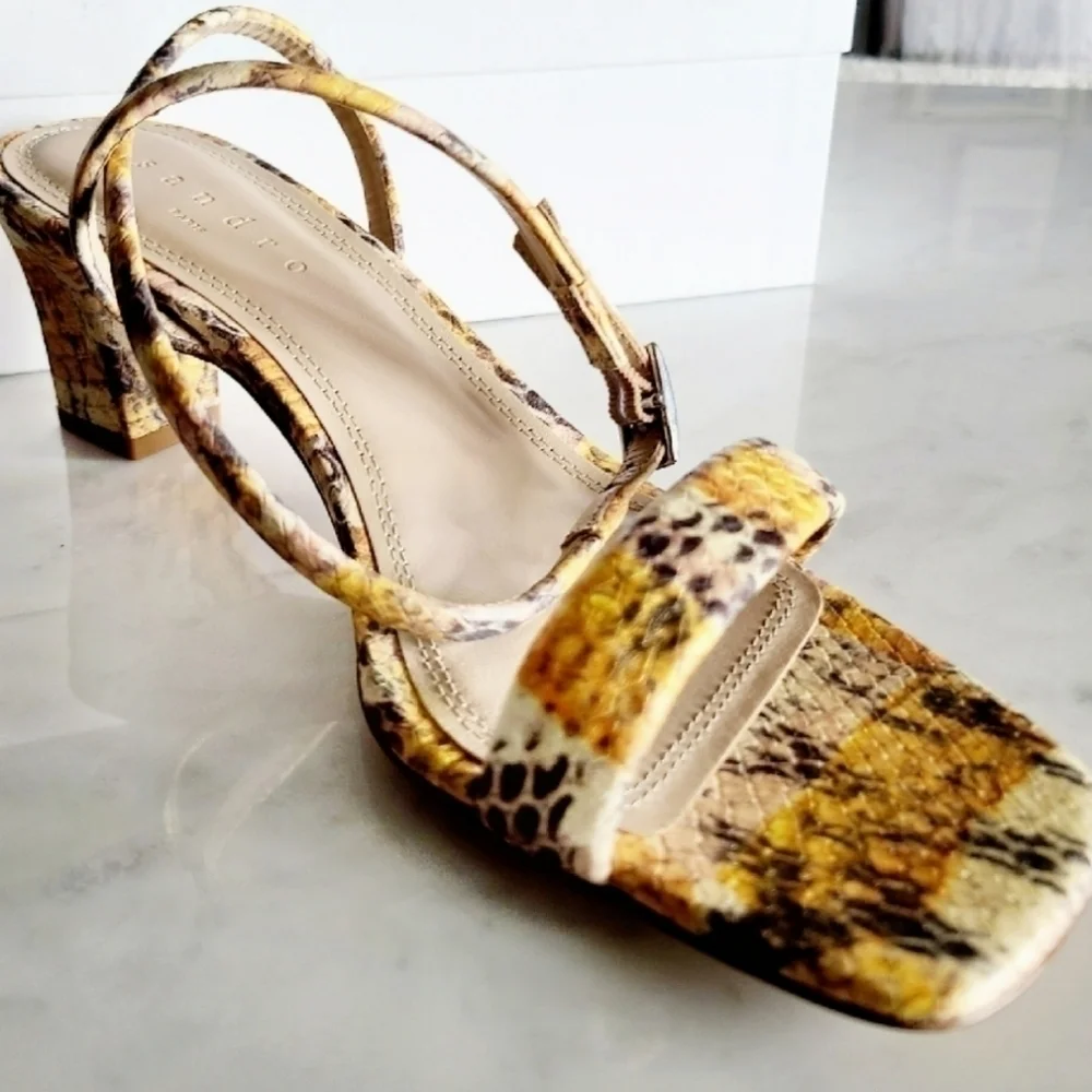 SANDRO Maeva Snake-Effect Leather Sandals, Size 8, Multicolor, NIB