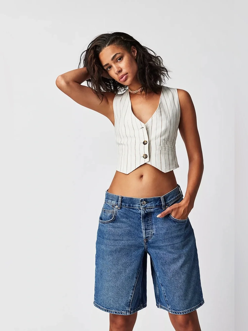 NWOT Free People CRVY Pasadena Mid Rise Long Shorts
