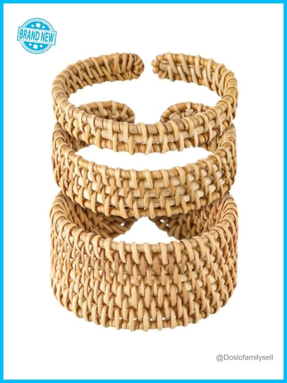 Handwoven Rattan Cuff Bracelet Set Bohemian Chunky Wrap Bangle Summer Ethnic