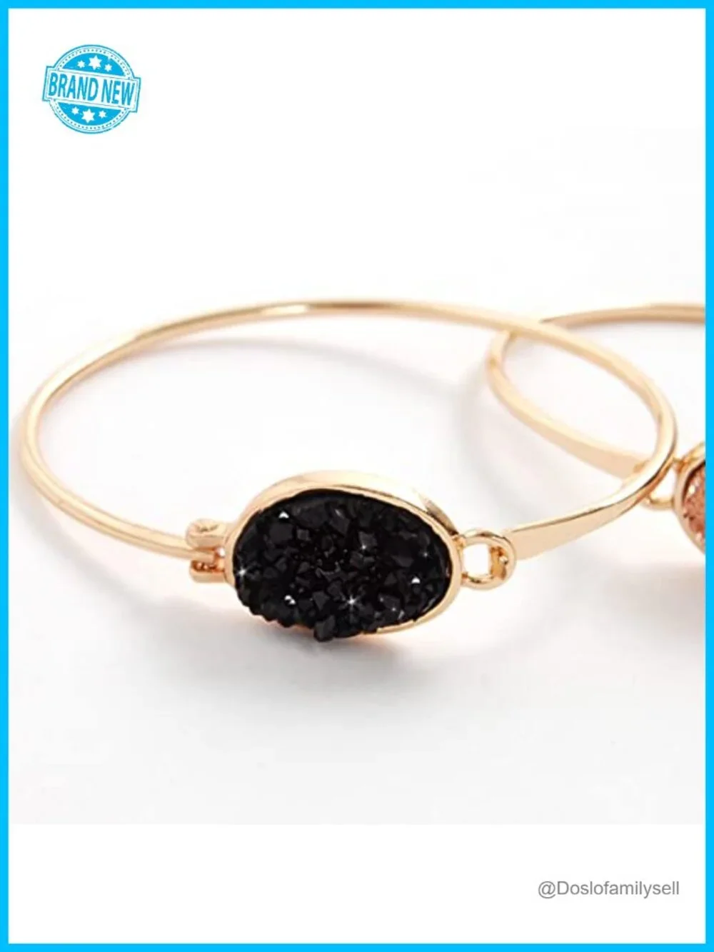 Simulated Druzy Cuff Bracelet - Boho Stackable Bangle, Gold Plated, Hinge &