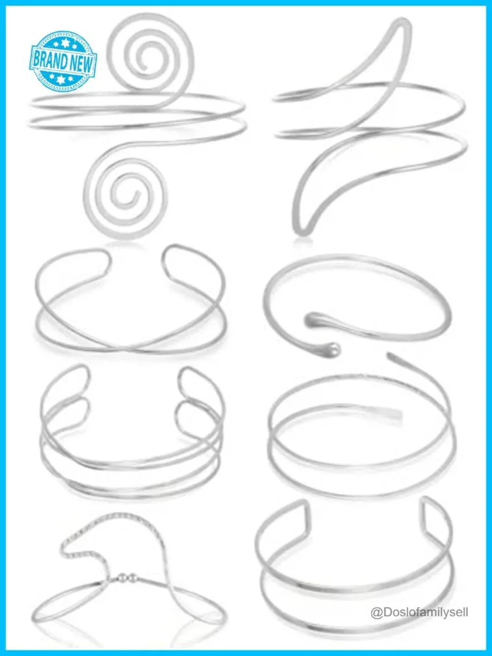 8PCS Adjustable Upper Arm Cuff Bracelets Set Gold Silver Coil Armband Armlet