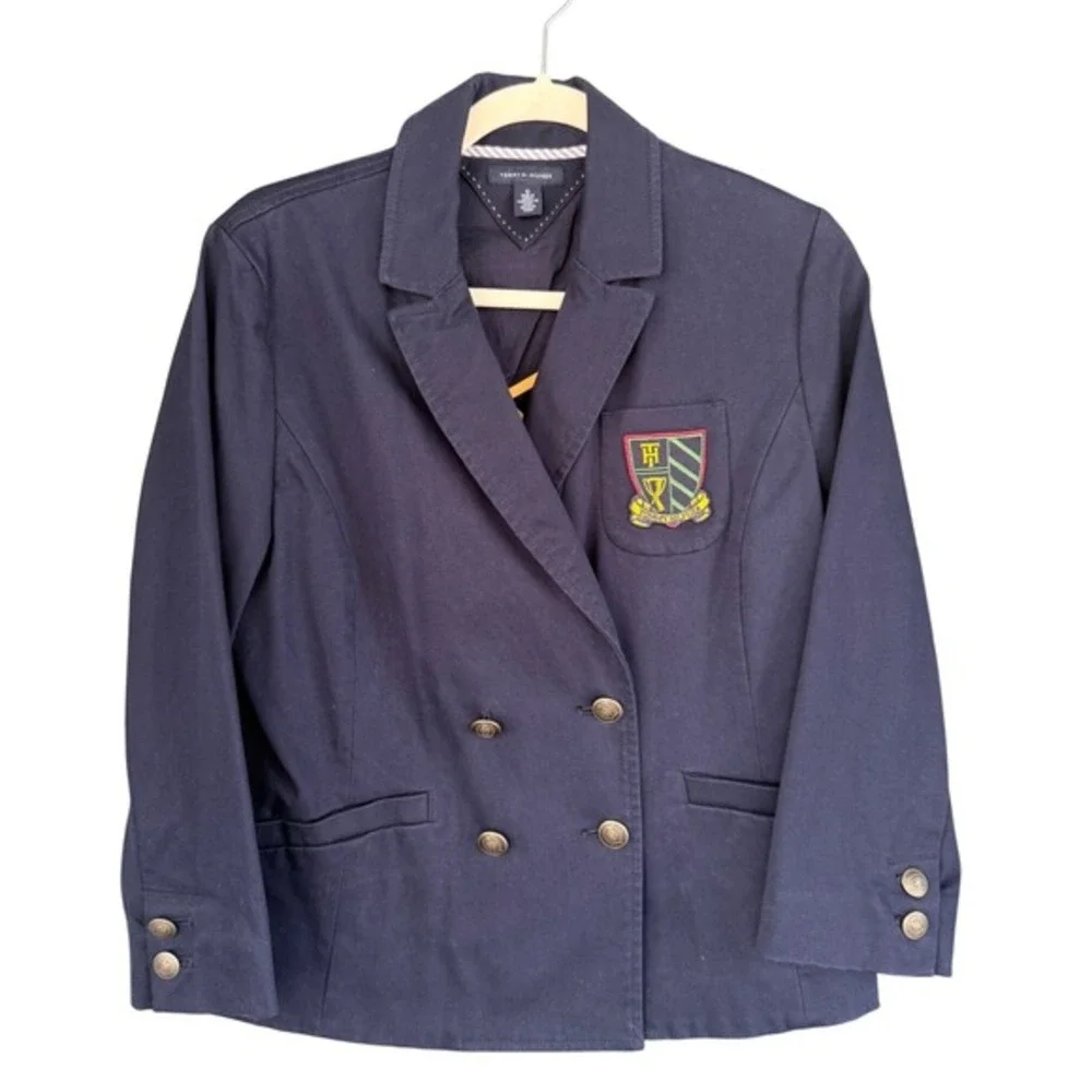 Tommy Hilfiger‎ Kids Navy Blue Blazer Jacket Crest Logo Double Breasted Size 10