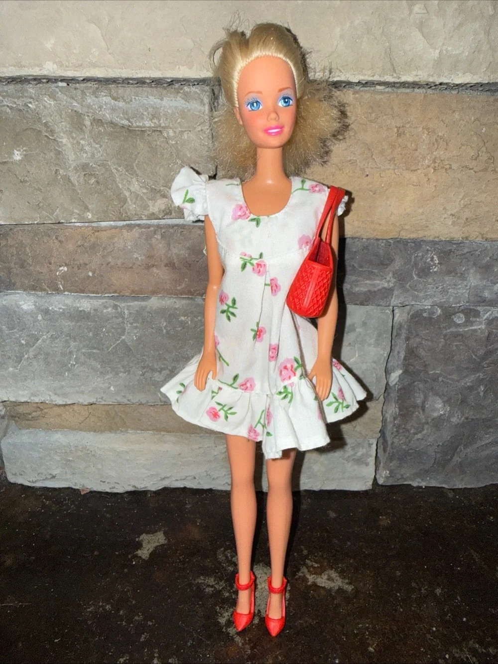 Barbie Vintage white summer dress heels and purse