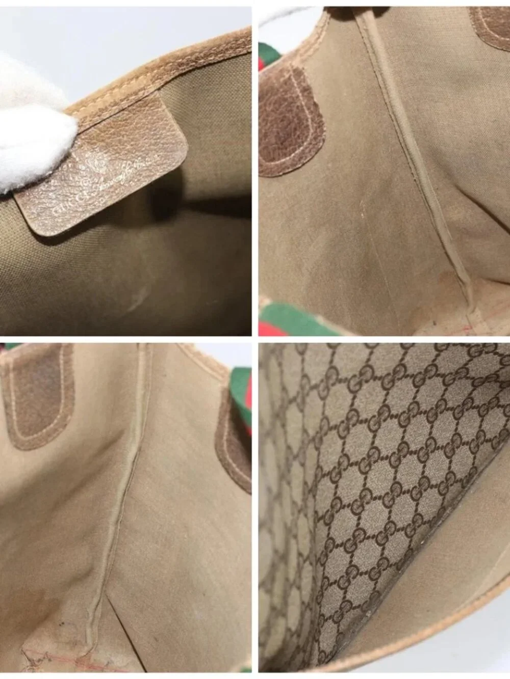 GUCCI GG Supreme Web Sherry Line Tote Bag PVC Beige 39 02 003 Auth BAZ015