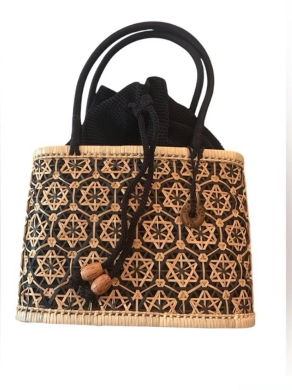 The Sak Woven Rattan Basket Drawstring Tote Purse