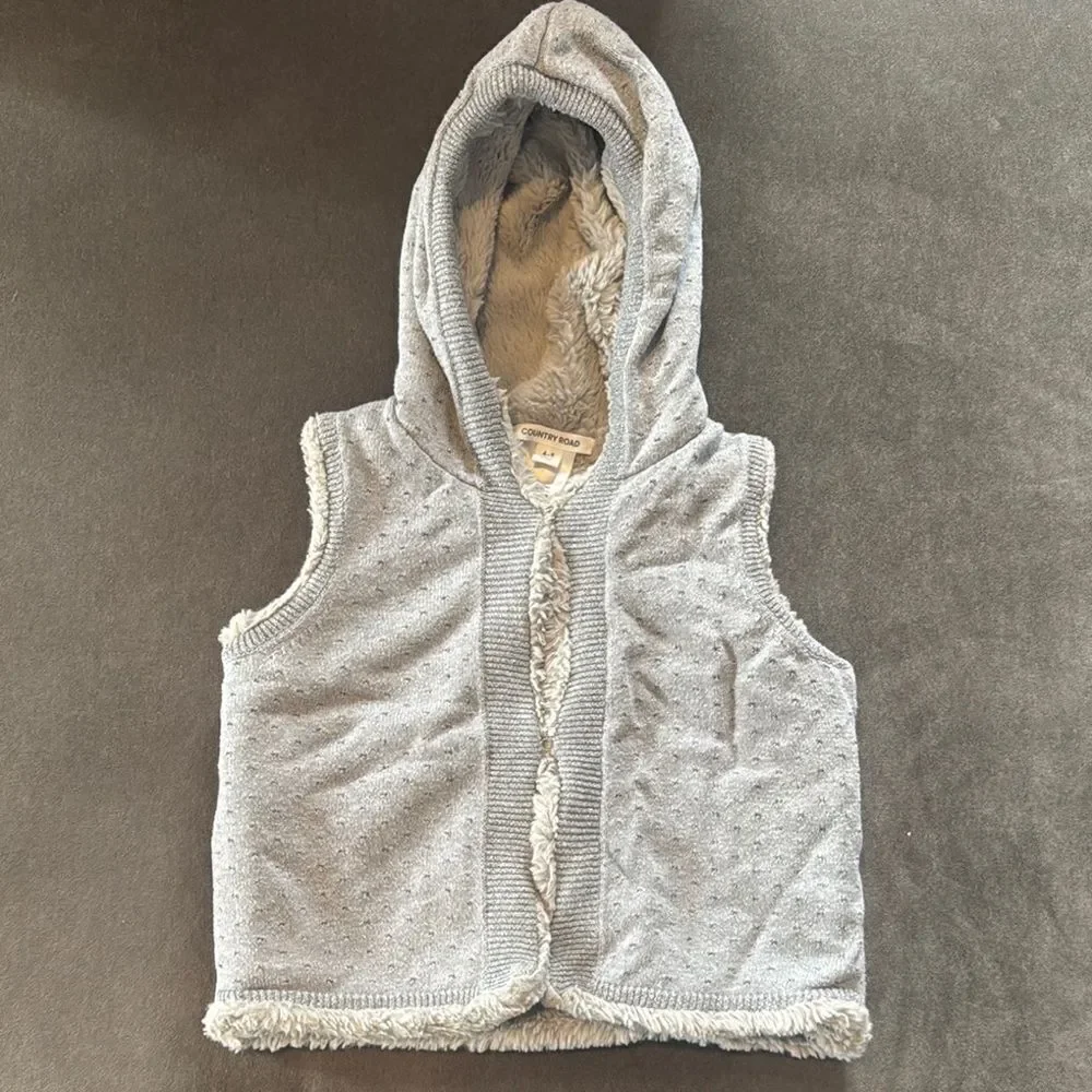 Kids Country Road Gray Hooded Vest with Metallic Thread that Sparkles Size 4-5