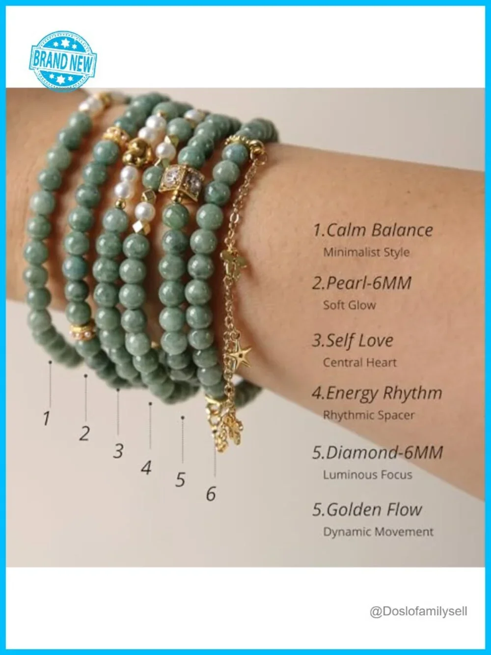 6mm Green Jade Bangle Bracelet with 18K Gold-Plated Accents, Stretch Fit