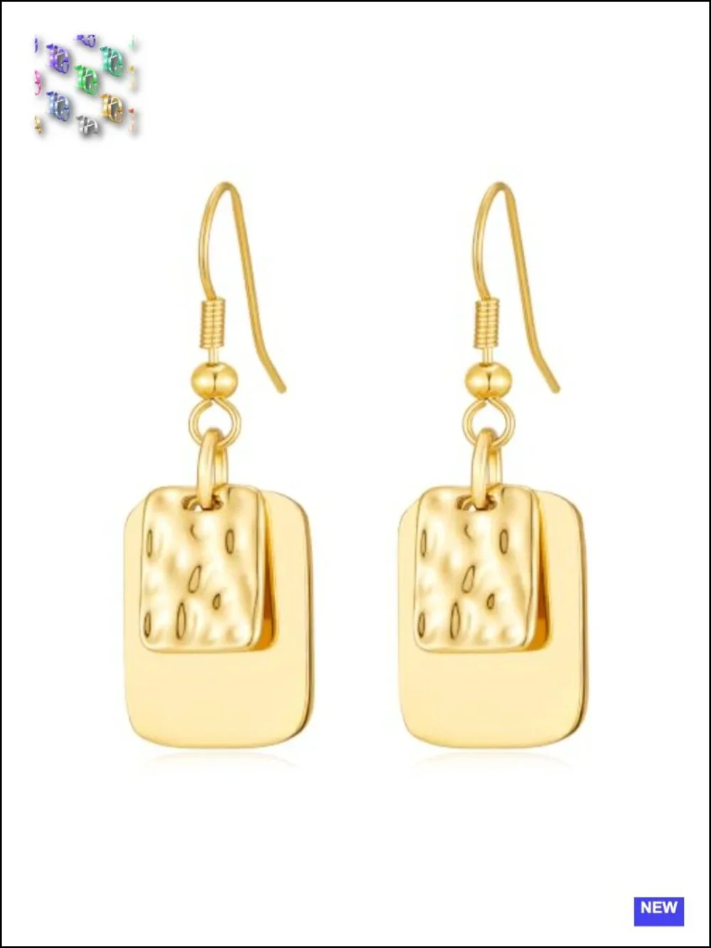 14K Gold Plated Dainty Hammered Rectangle Geometric Drop Earrings Boho Jewelry