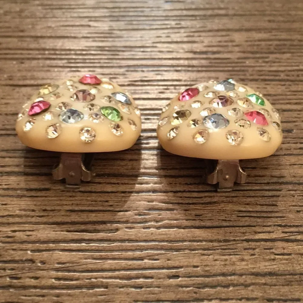 Vintage Pastel Colored Rhinestone Clip Earrings