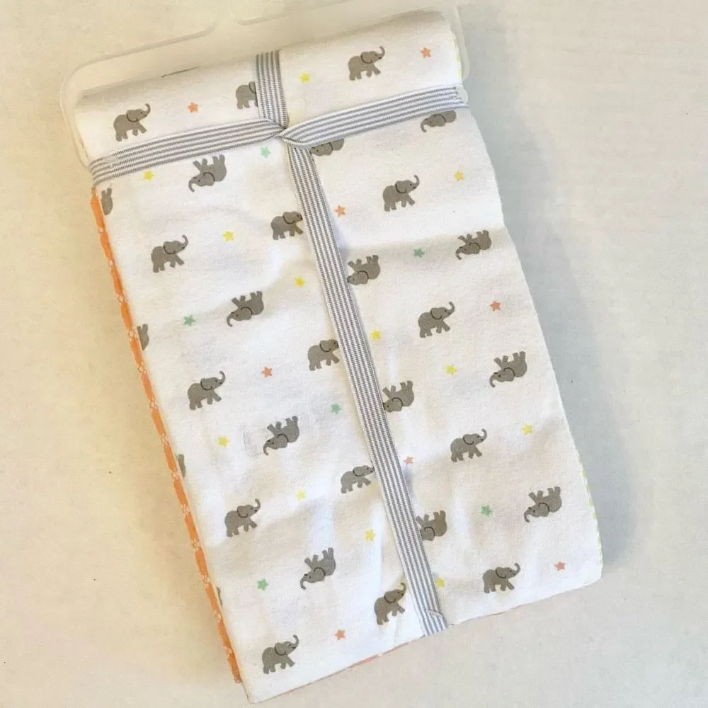 Carters New Flannel Receiving Blankets Burp Rags Cloths Orange Yellow Elephant