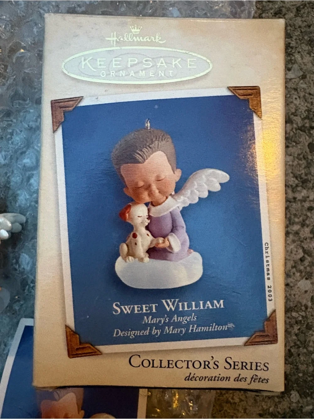 Hallmark Sweet William Angel Ornament - Purple Outfit, White Wings
