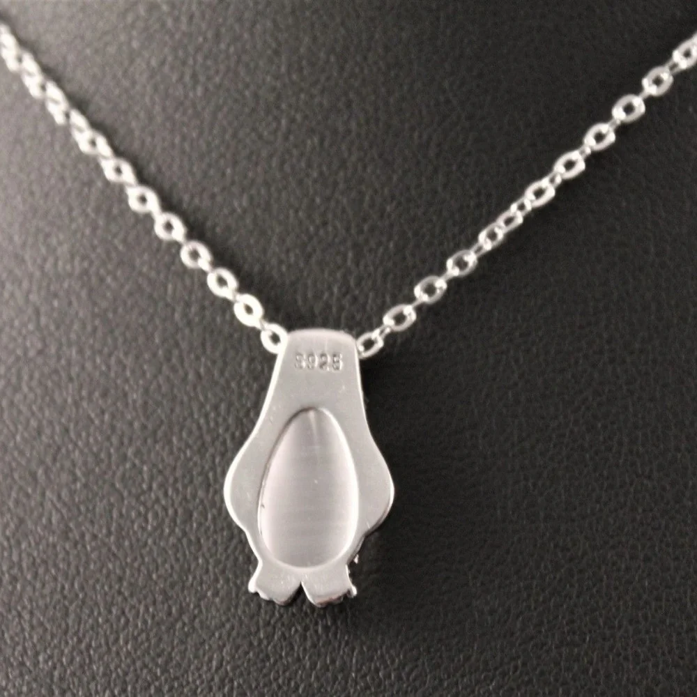Silver Penguin Pendant Necklace with White Stone