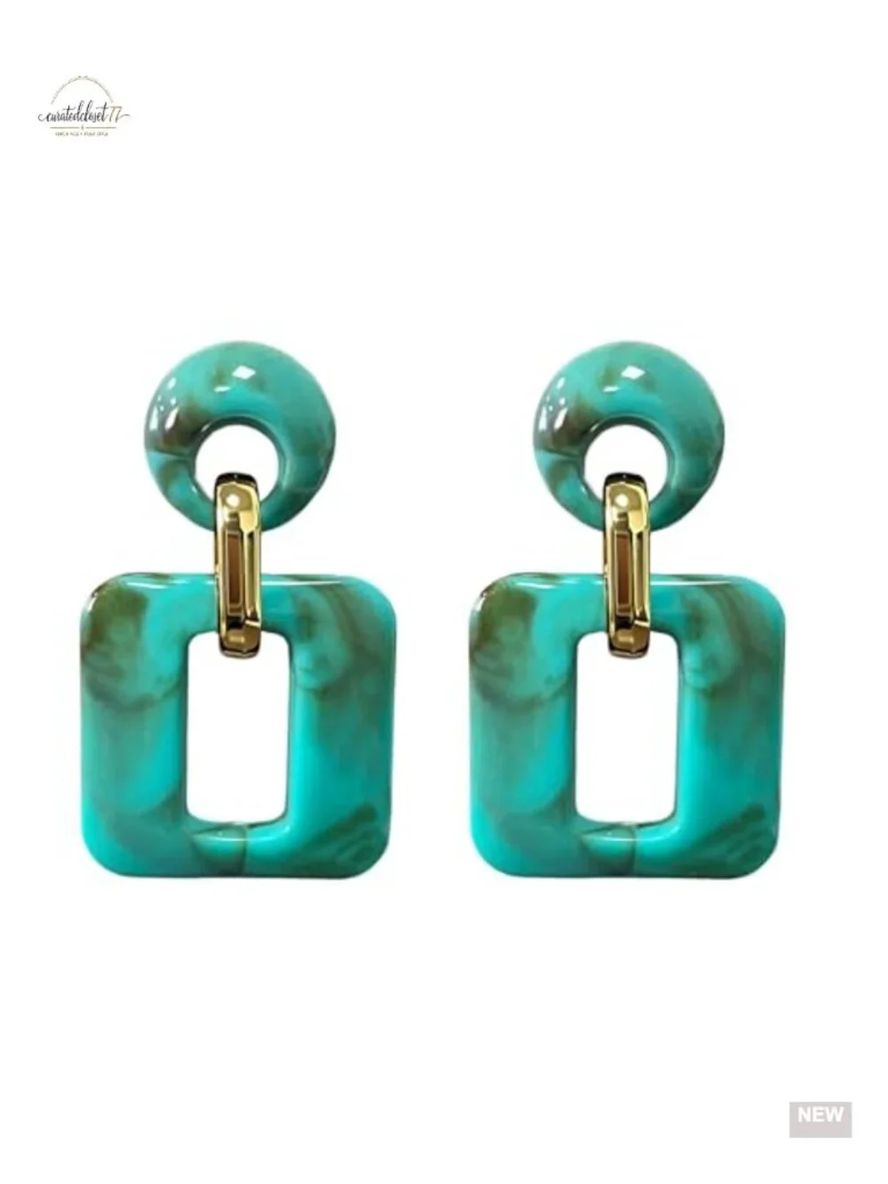 Tortoiseshell Acrylic Hollow Square Drop Earrings Geometric Retro Lightweight