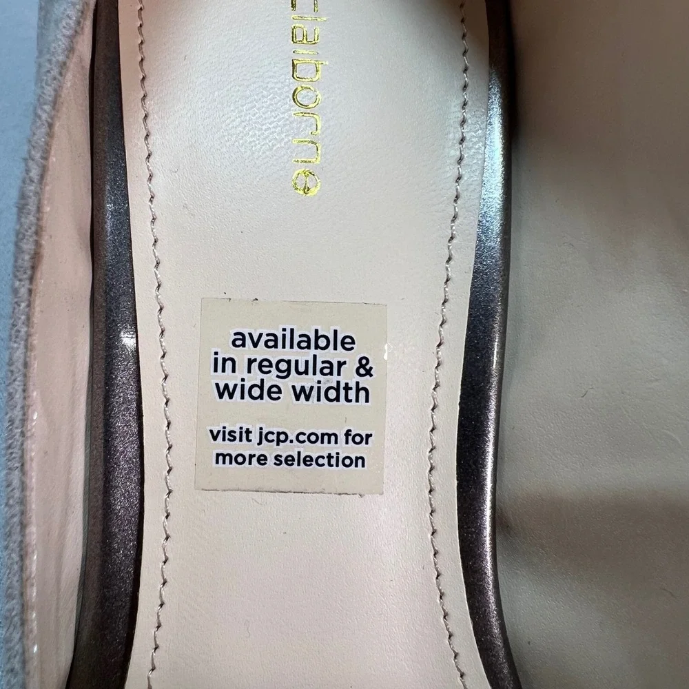 Liz Claiborne Pumps Koala Grey Faux Suede Pearl‎ Strappy Elegant Neutral 9 WIDE