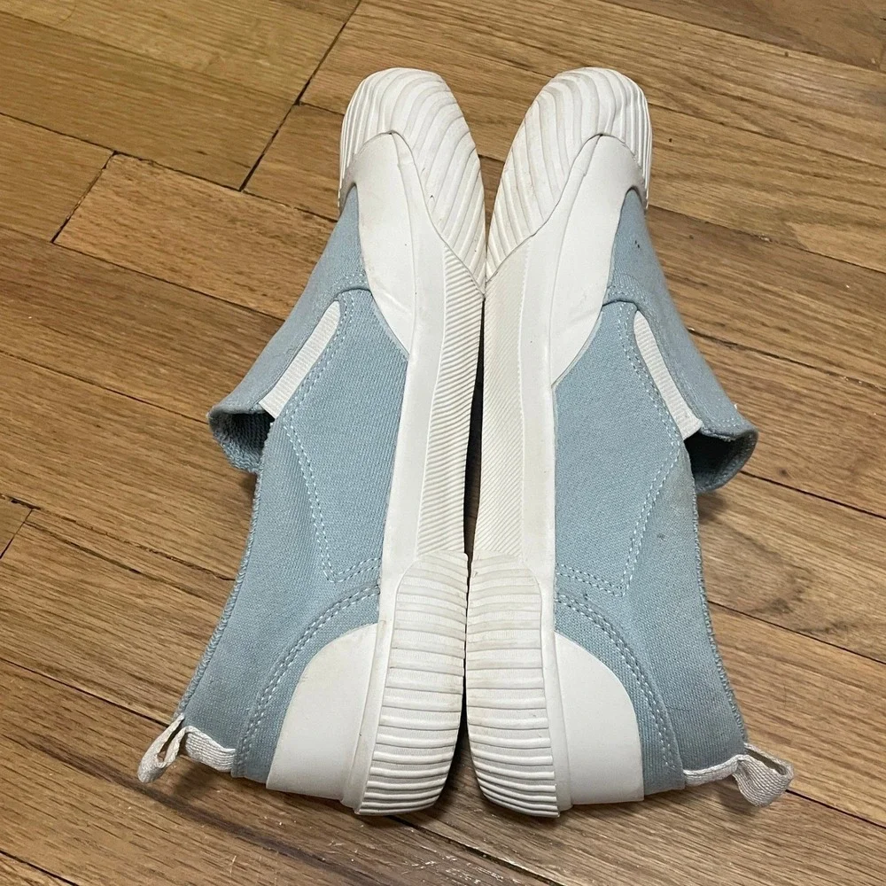 ZARA SRPLS Light Blue Canvas Slip On Sneakers Round Toe White Rubber Cap Size 39