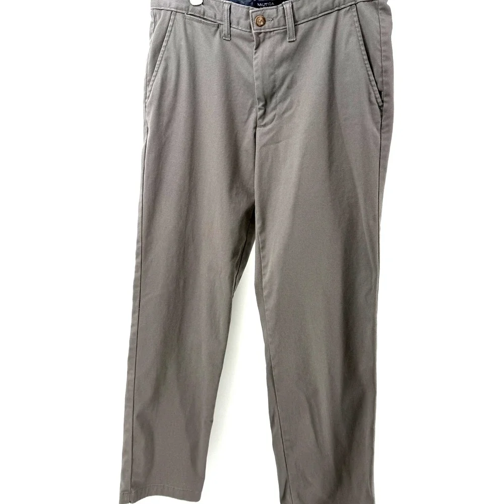 Nautica Men's Flex Classic Fit Pants Wrinkle‎ Resistant Chino 33x32 Olive