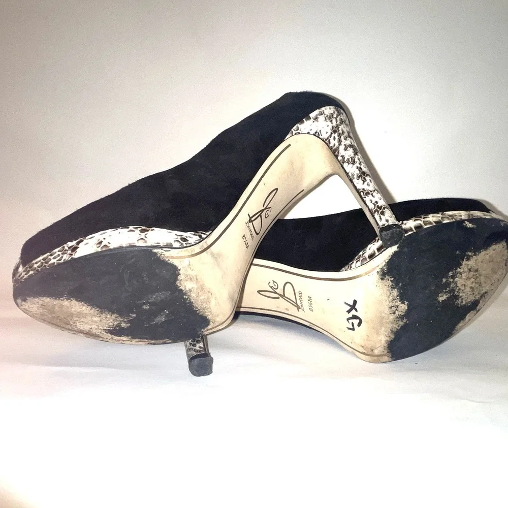 Joan & David Black Suede Platform‎ Peep Toe Python High Heel Size 8.5M