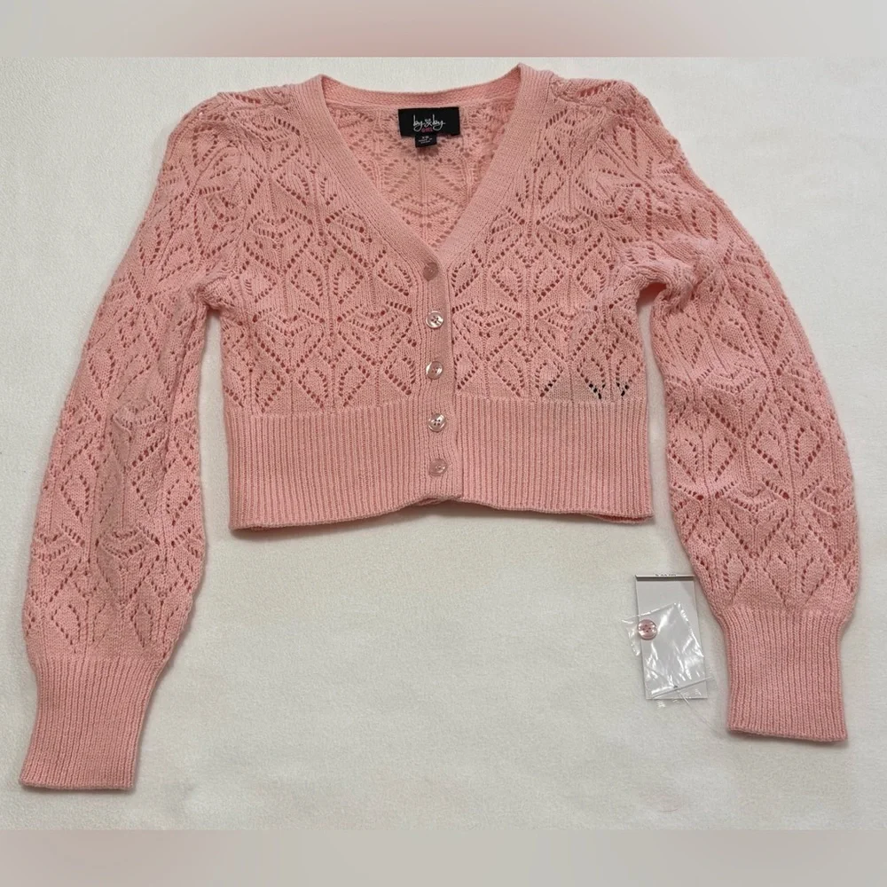 Girls XS Blush Pink Cropped V-Neck Cardigan - NWT