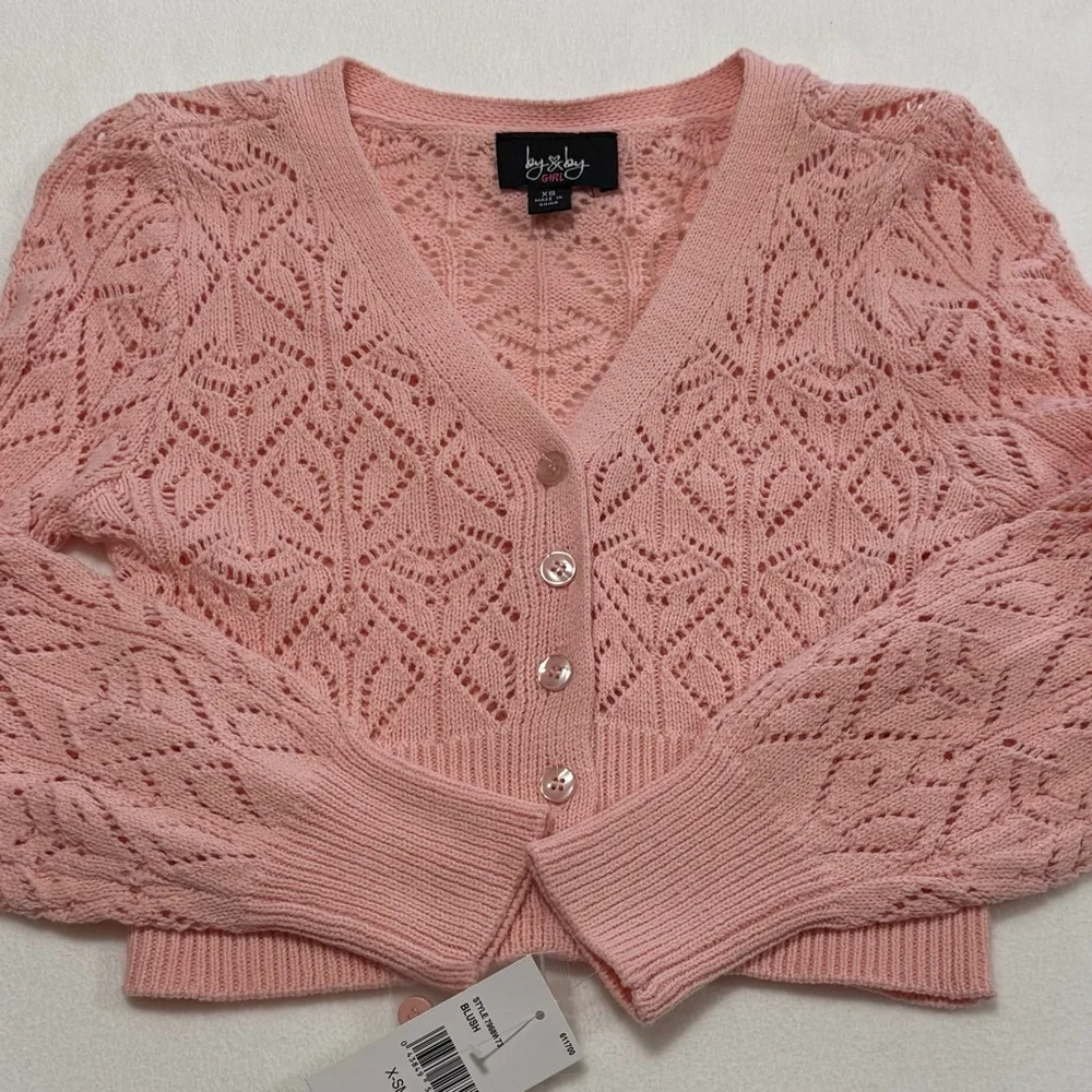 Girls XS Blush Pink Cropped V-Neck Cardigan - NWT