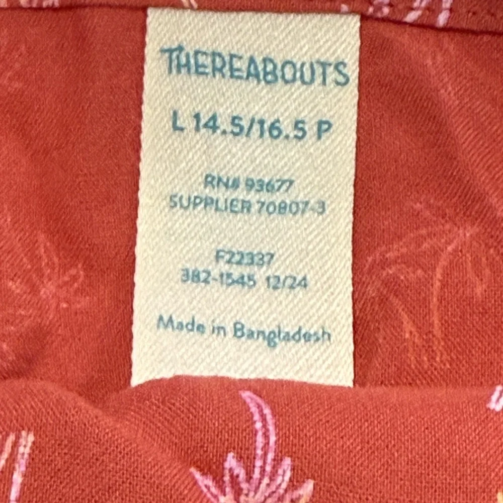 Girls Large 14.5/16.5 P (Plus) Top With Palm Tree Pattern in Burnt Red - NWT