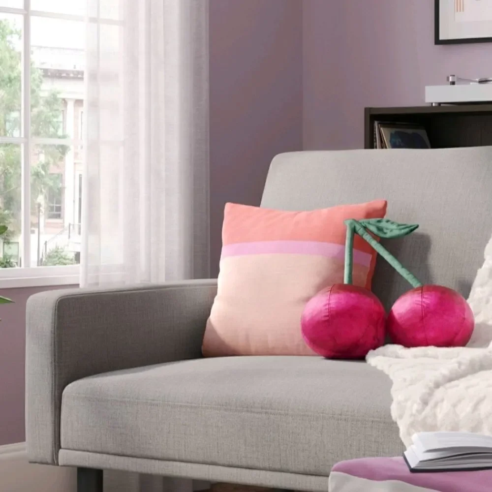 Room Essentials Pink Cherries Velvet Plush Throw Pillow 14