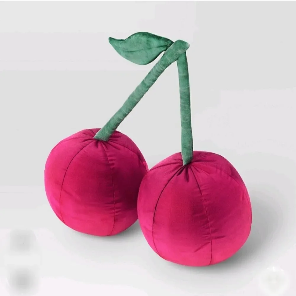 Room Essentials Pink Cherries Velvet Plush Throw Pillow 14