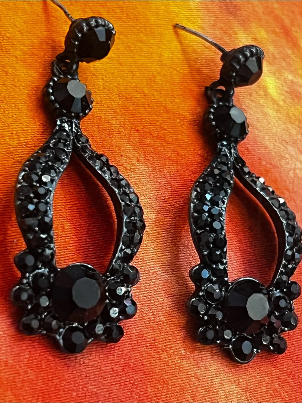 Elegant Black metal black stone  Drop Earrings - vintage