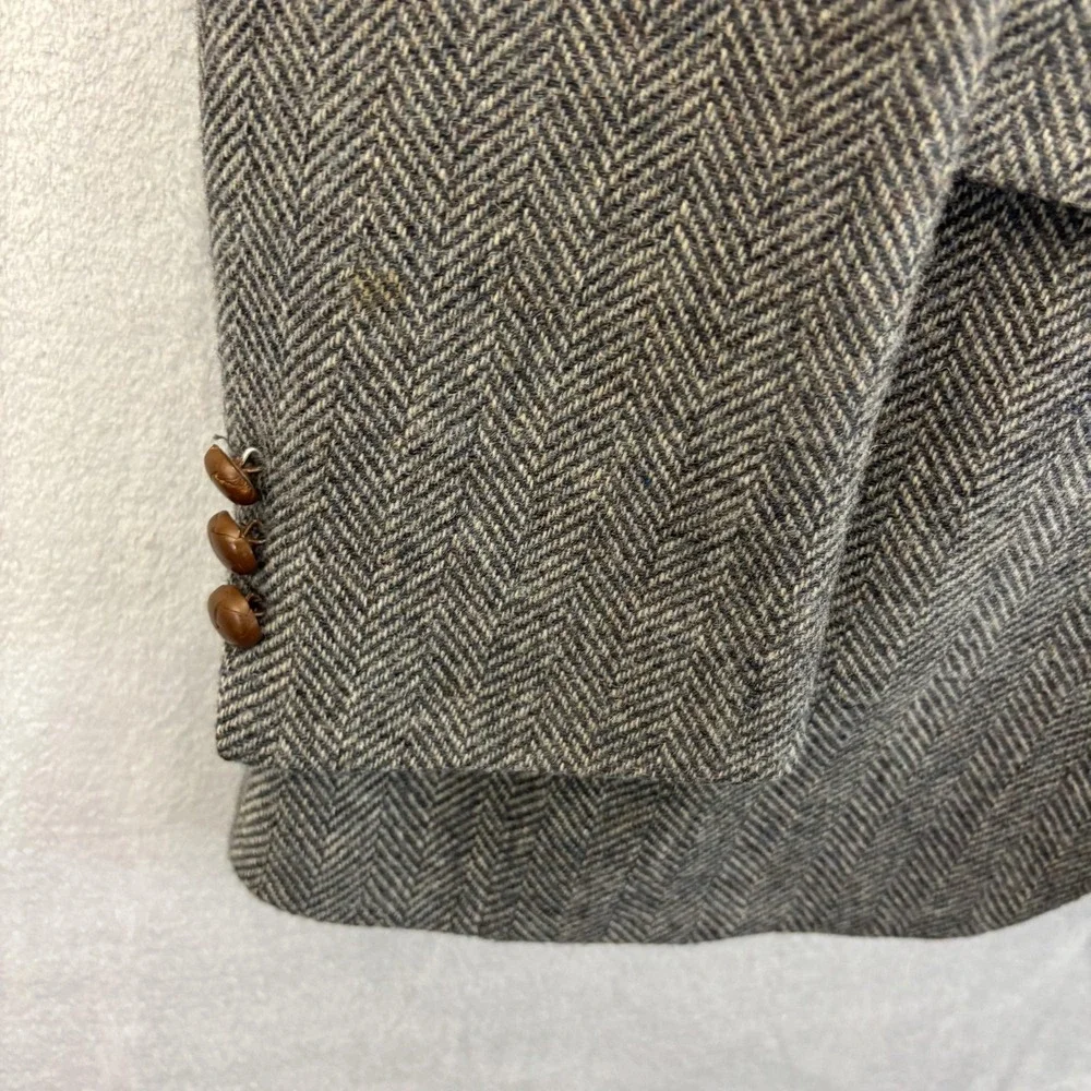 Vintage‎ 90s Herringbone Tweed Blazer Sport Coat Mens 40L Gray 2-Button Retro