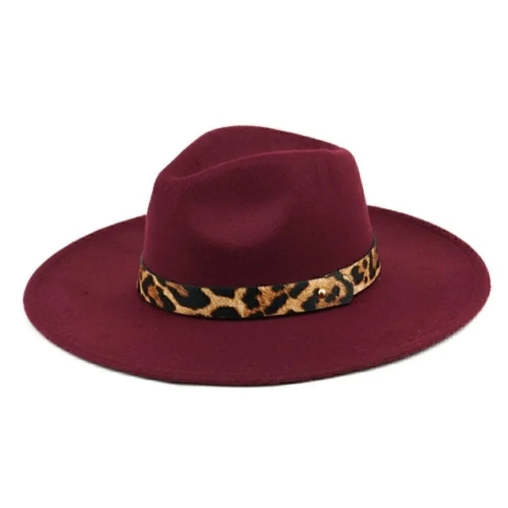 Burgundy hat with leopard print strap