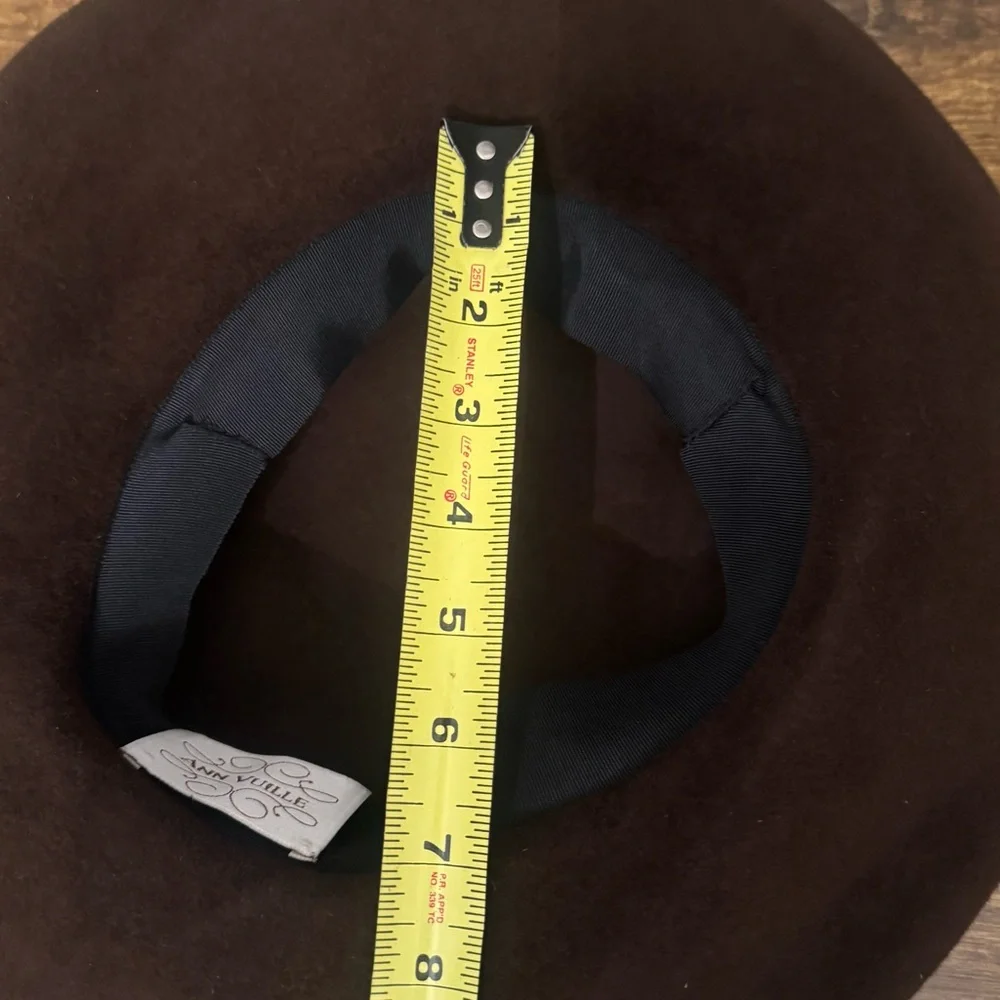 Vintage‎ Ann Vuille 1980s Brown Felt Hat Velvet Band Large Rosette Flower
