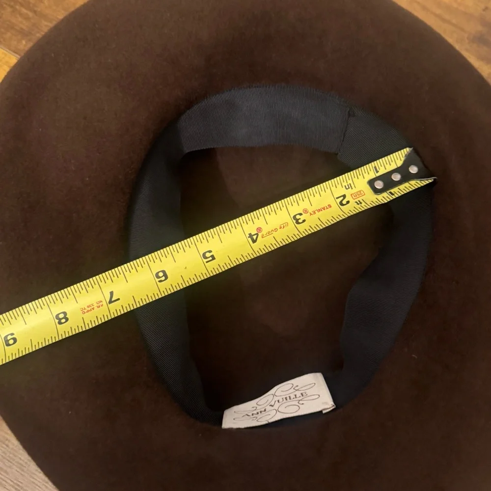 Vintage‎ Ann Vuille 1980s Brown Felt Hat Velvet Band Large Rosette Flower