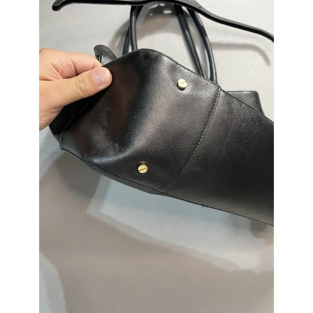 Tory Burch Robinson East West Zip Tote Black Saffiano Leather Gold Trim