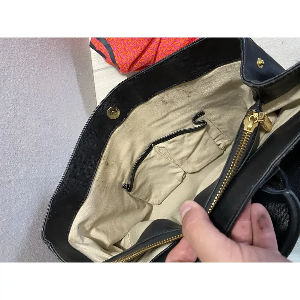 Tory Burch Robinson East West Zip Tote Black Saffiano Leather Gold Trim