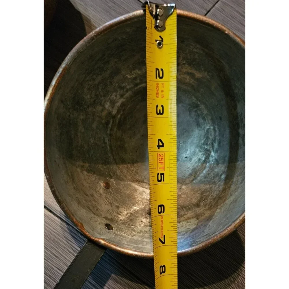 Antique Large Hand Forged French Copper Pots With Brass Handles 23