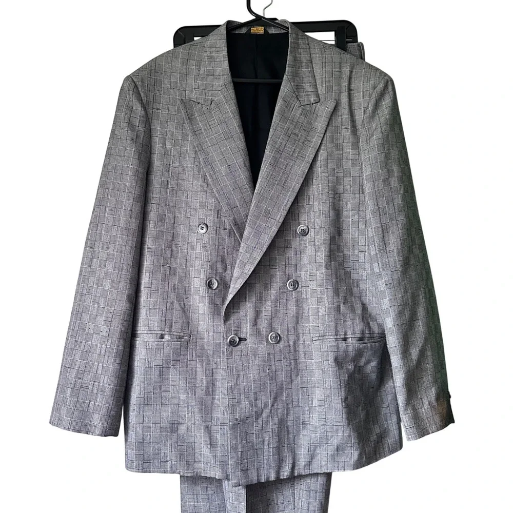 City Streets Men's Gray‎ Double Breasted Blazer Suit Size W34 Polyester Rayon
