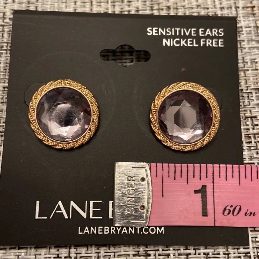 Lane Bryant NWT earrings Round design gold color crystals gray color