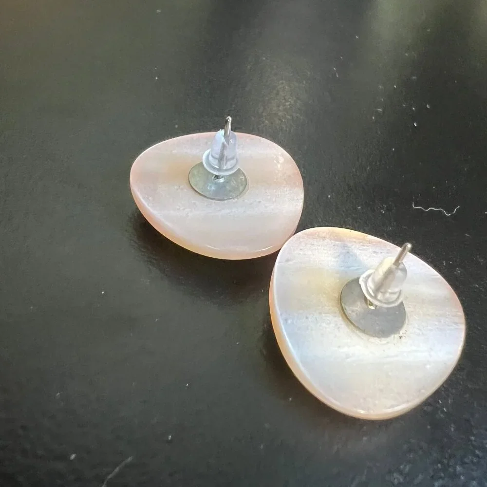 Vintage Acrylic Pierced Earrings Pink with Yellow Insets‎