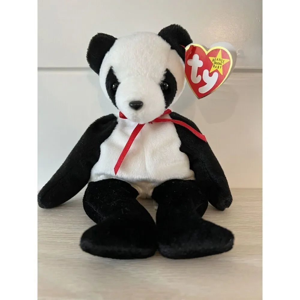 Ty Fortune Panda Beanie Baby‎ Unisex Small Black White Tag Errors Retired