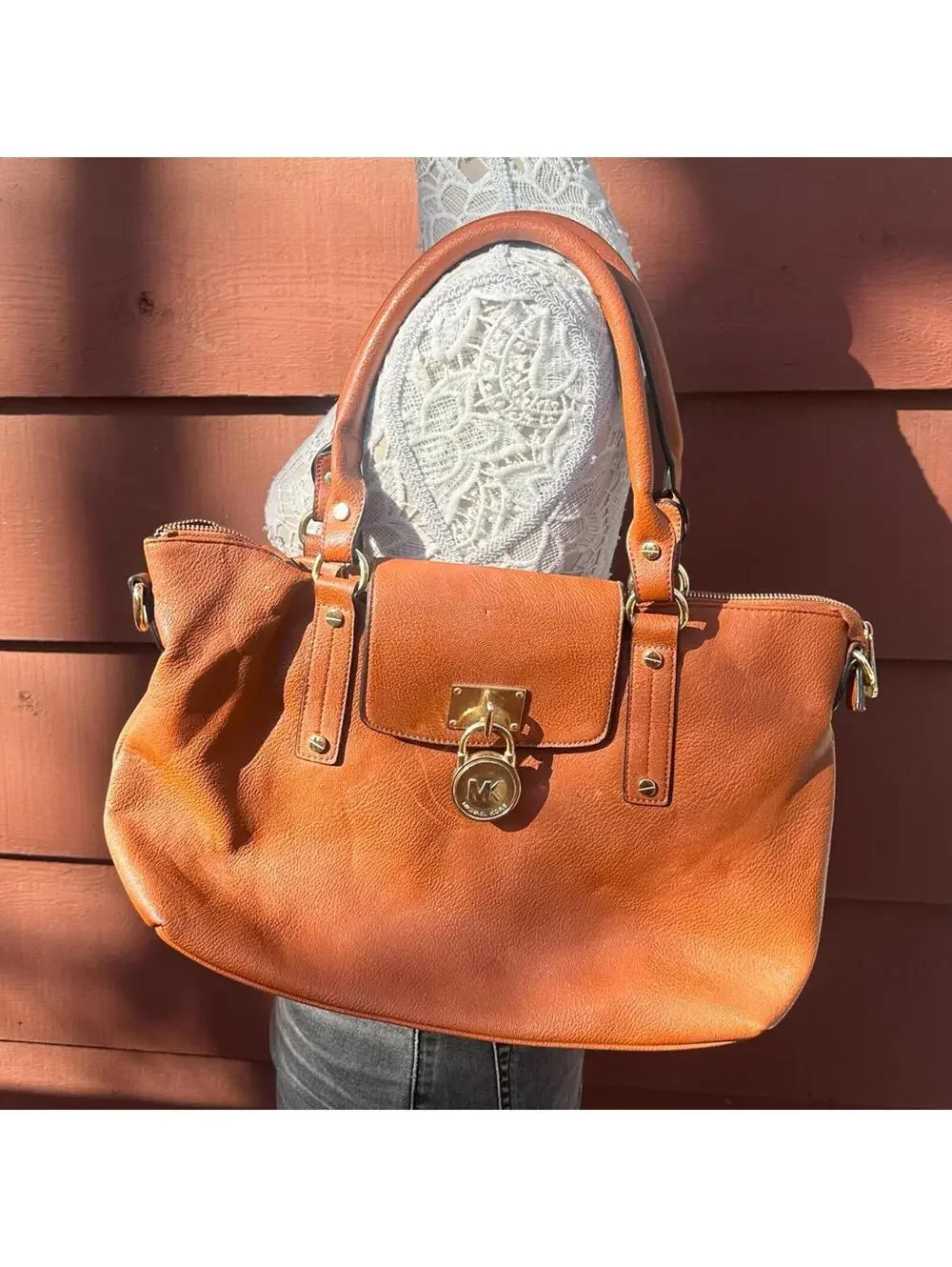 Michael Kors Hamilton Cognac Leather Shoulder‎ Bag