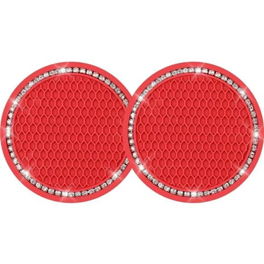 Red Car Cup Coaster Bling Vehicle 2 Pack Rhinestone Diamond Universal Insert