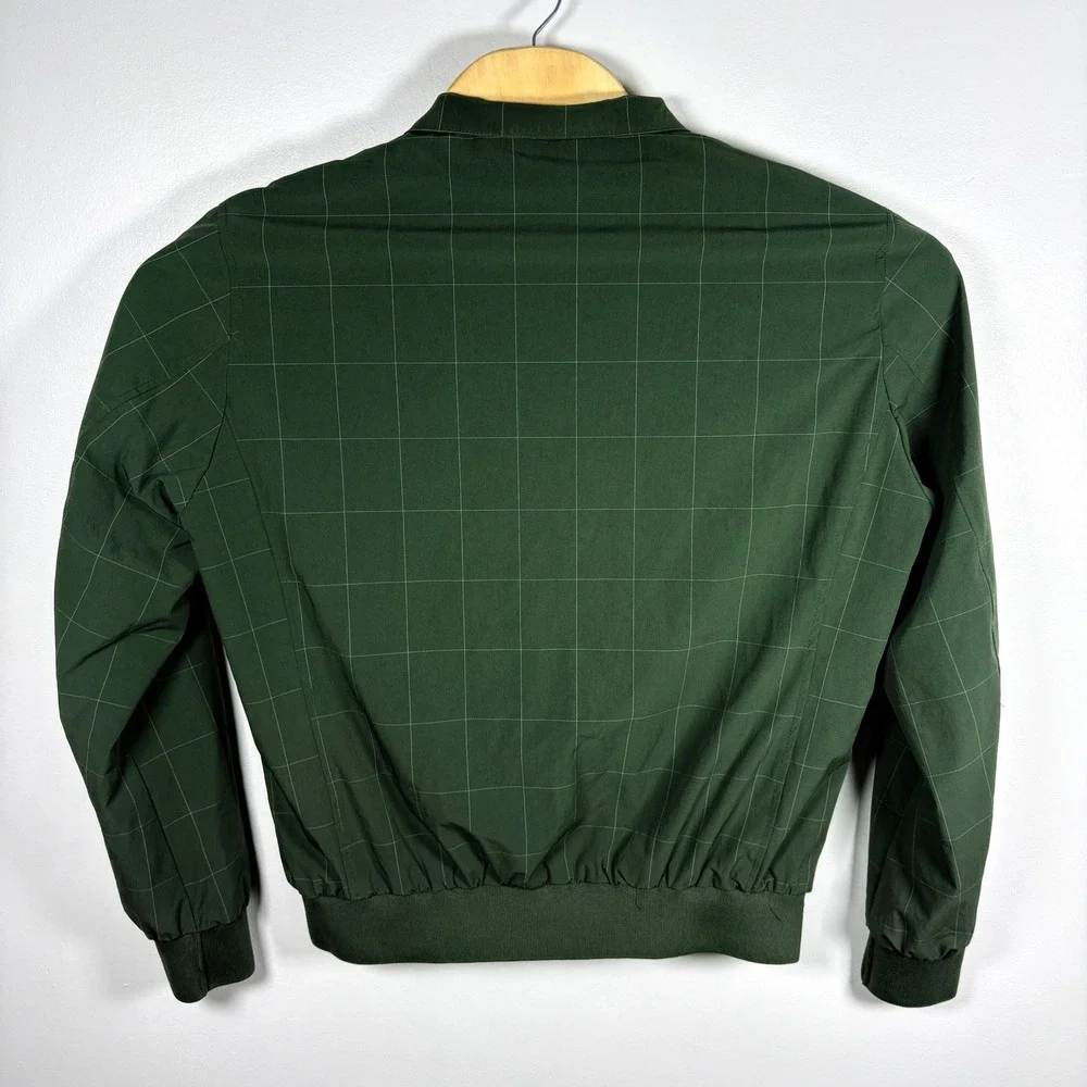 Dan John‎ Mens Green Windowpane Grid Full Zip Bomber Jacket Size Large