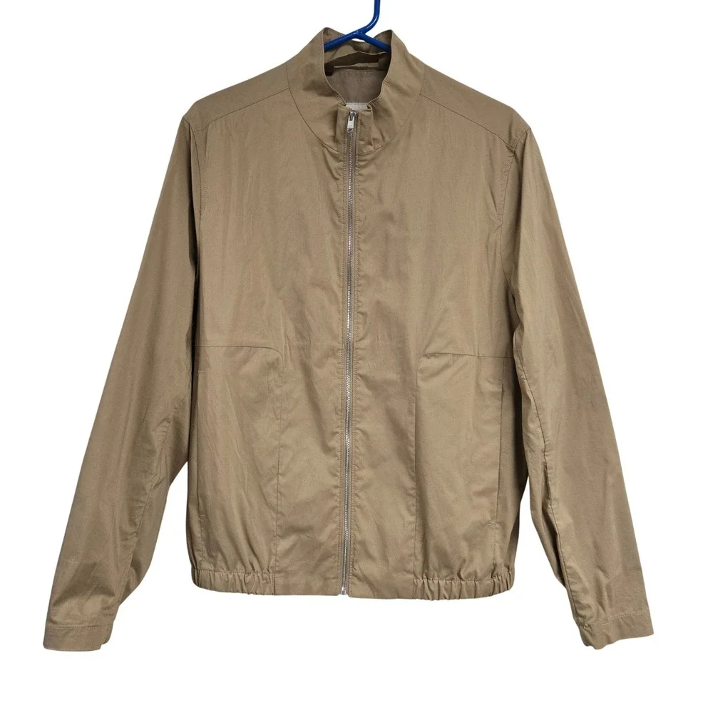 MNG Man Full Zip Bomber Jacket Mock Neck Tan Cotton Blend Mens‎ Size Medium