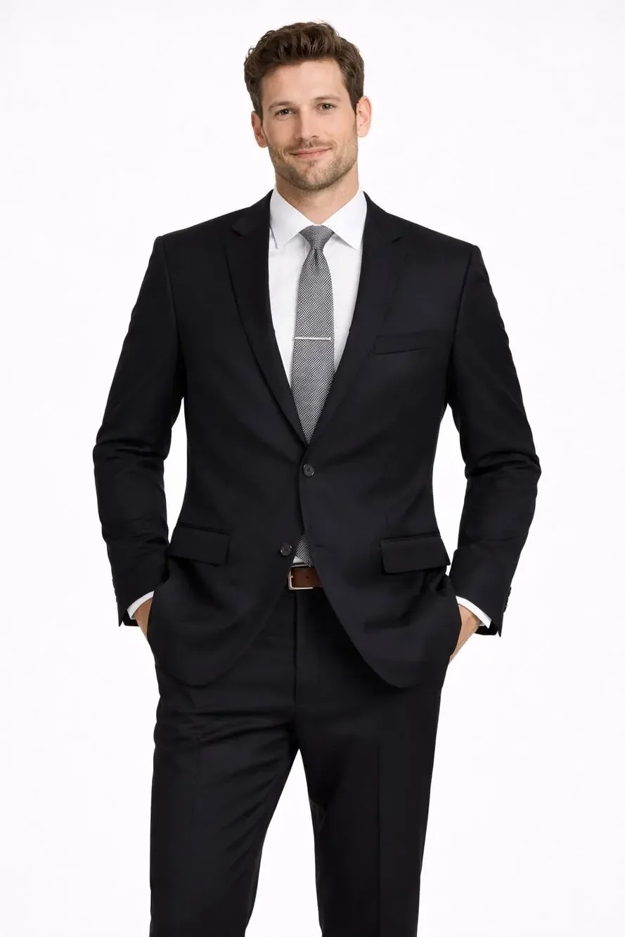Egara Slim Fit Wool Blazer Suit Jacket Two Button Mens Size 46 Regular Black Tux
