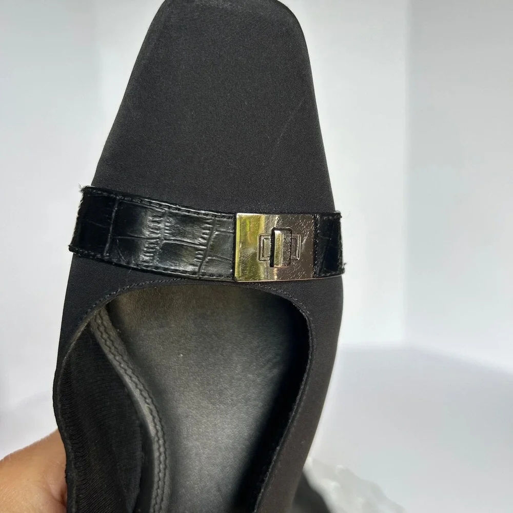 Life Stride Black Fabric‎ Slingback Heels Dress Shoes Buckle 7.5M