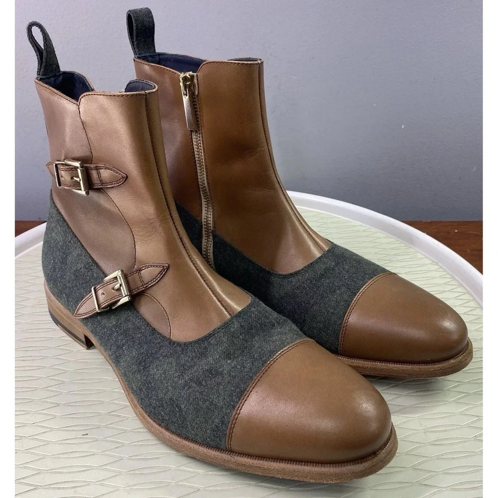 Dapper Lane Leather&Wool Men's‎ Octavia Dress Ankle Boots Brown&Gray Spain EUC 9